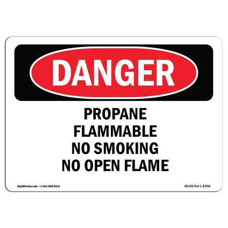 SIGNMISSION OSHA Sign, 10" Height, 14" Width, Aluminum, Propane Flammable No Smoking No Open Flame, Landscape OS-DS-A-1014-L-2358